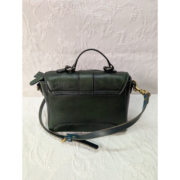 IVTG Green Studded Leather Satchel Purse Crossbody Vintage Silver Gold Handbag - Picture 3 of 13